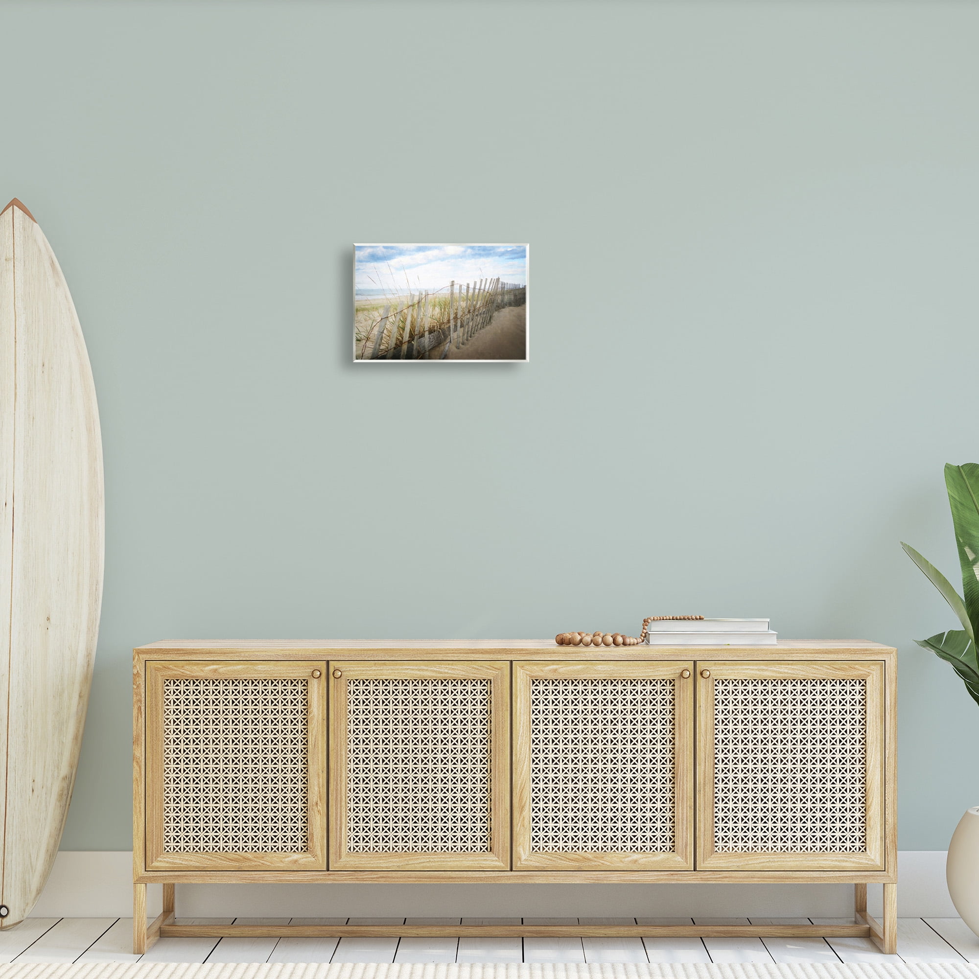 Stupell Industries Summer Beach Fence Landscape Painting Unframed Art Print Wall Art, 15 x 10