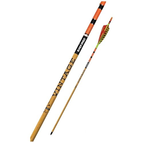 Black Eagle 19/64" Factory Fletched Arrows, Vintage Crested Feathers, Yellow/Orange, 6 Pack, .005" Straightness, 400 Spine (333)