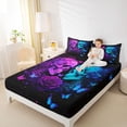 thumbnail image 3 of Castle Fairy Neon Gothic Skull Couple King Sheets 4pcs,Rose Butterfly Starry Sky Bedding,Magenta Cyan Black,1 Fitted Sheet,1 Flat Sheet and 2 Pillowcases, 3 of 6
