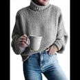 thumbnail image 2 of Suéter de Larga con Cuello Alto y Mangas Abullonadas para Mujer, de Color Liso, para Invierno y Otoño Gris M, 2 of 7