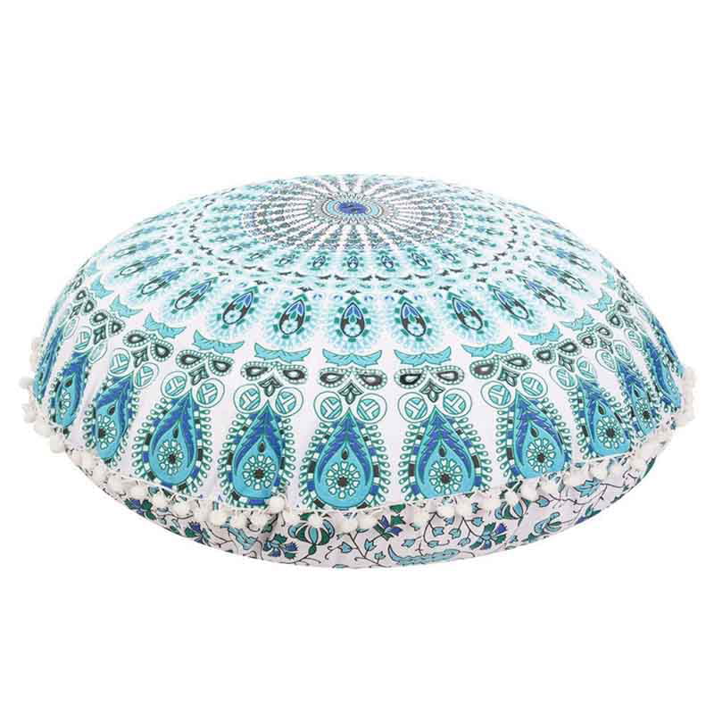 INDIAN MANDALA ROUND TAPESTRY FLOOR CUSHION PILLOW POUF COVER Bohemian Throw 32" 