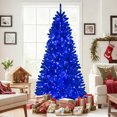 thumbnail image 1 of Gymax 7 FT Artificial Christmas Tree w/900 Branch Tips 340 LED Lights 3 Lighting Modes Outdoor Royal Blue, 1 of 10