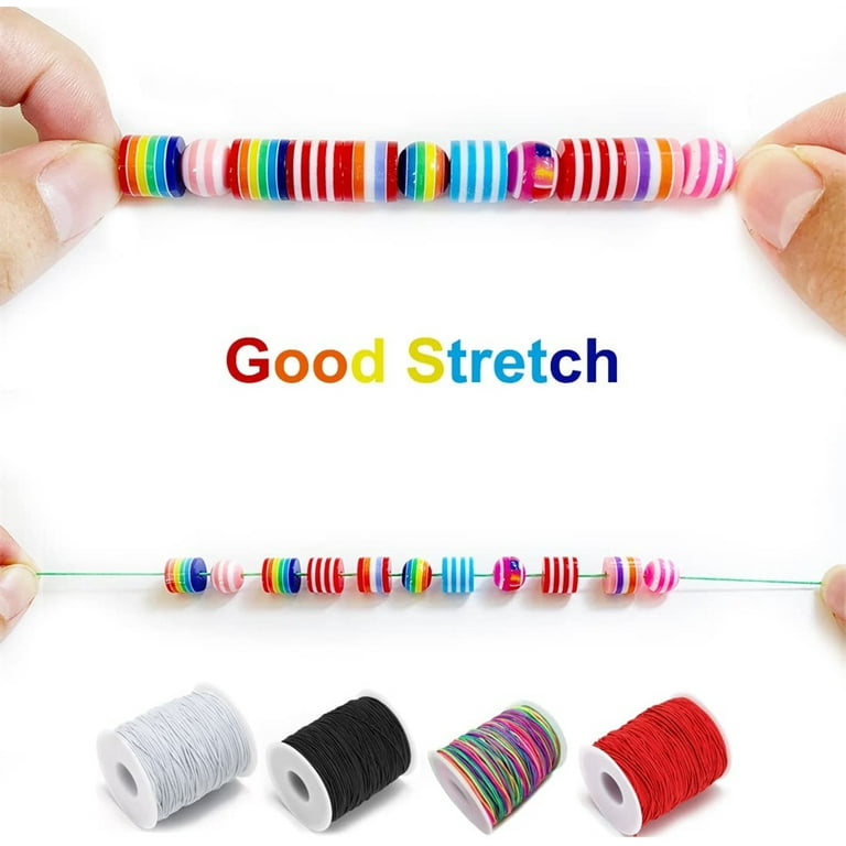 Incraftables Elastic String Cord Set of 3 Rolls (White, Black & Rainbow)  1mm Thick Stretchy Cording Set for DIY Jewelry Bead Making