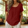 thumbnail image 2 of GUACER Short Sleeve Tops for Women Embroidered Cotton Linen Pintuck Summer Blouses Casual Boho Floral Peasant Shirts Relaxed Fit Tunic, 2 of 7