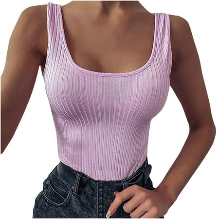 

Tops For Women Casual Summer Fashion Women Casual Solid Sleeveless Bandeau Vest Base Shirt Tops Corset Tops For Women Purple S