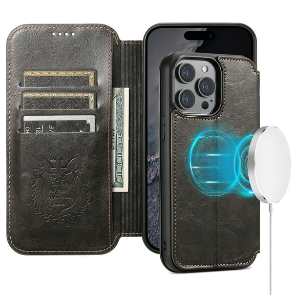 Dteck Wallet Case for iPhone 14 Pro Max, Compatible with MagSafe, Premium PU Leather Card Slots Holder Magnetic Kickstand Shockproof Protective iPhone 14 Pro Max Case with Magnetic Closure,Black