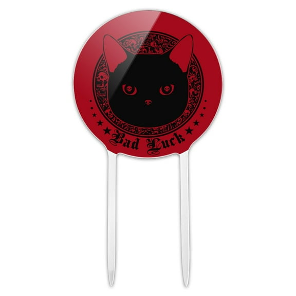 Acrylic Bad Luck Black Cat with Skull Bones Cake Topper Party Decoration for Wedding Anniversary Birthday Graduation