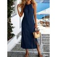 thumbnail image 5 of Womens Blue Halter Maxi Dress Summer Casual Side Slit Sleeveless Long Gown, 5 of 7