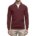 thumbnail image 3 of Domuza Men's Quarter Zip Up Pullover Long Sleeve Stand Collar Casual Sweatshirt Fall Relaxed Fit Lightweight Cotton Solid Polo Sweater with Pocket Wine XXL, 3 of 5