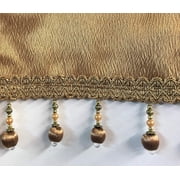 Luxury Home Textiles Bridget 5 Piece Crushed Satin Curtain Set with Beaded Austrian Valances (Gold)