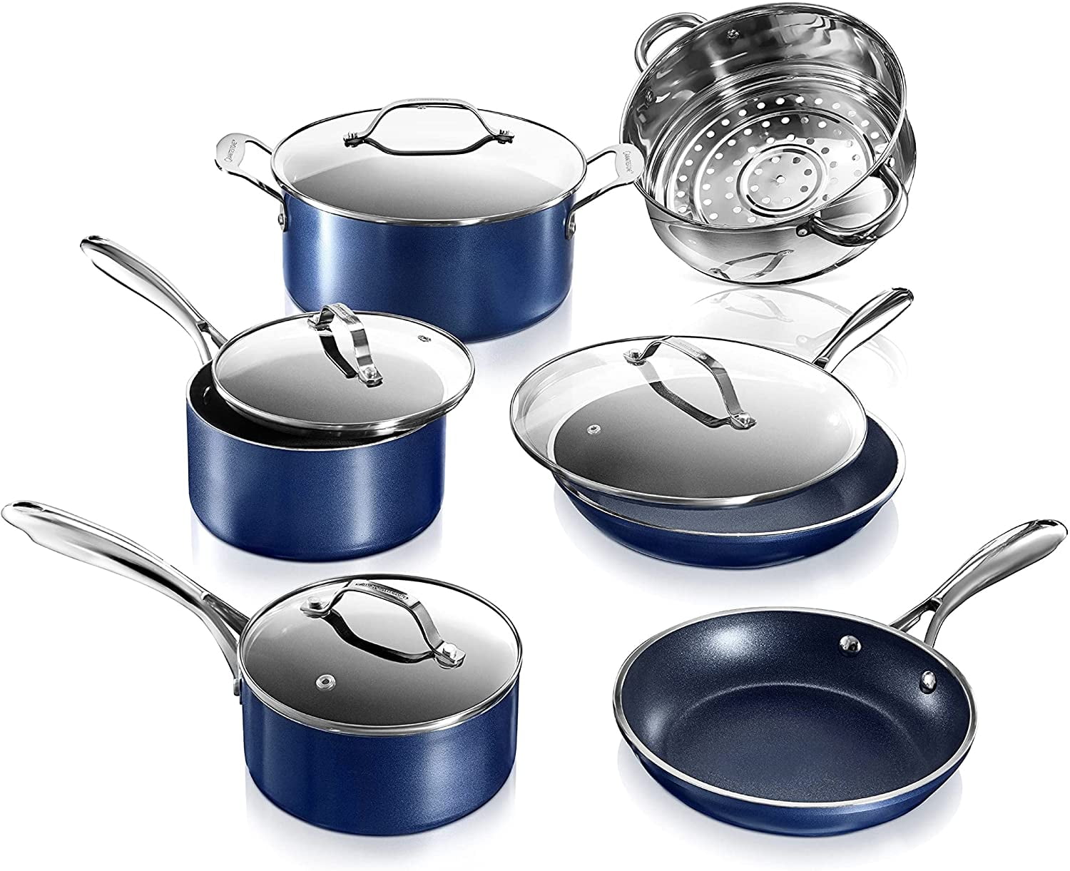 KUSONG Blue Cookware Sets Nonstick Pots and Pans Set 10pc Kitchen