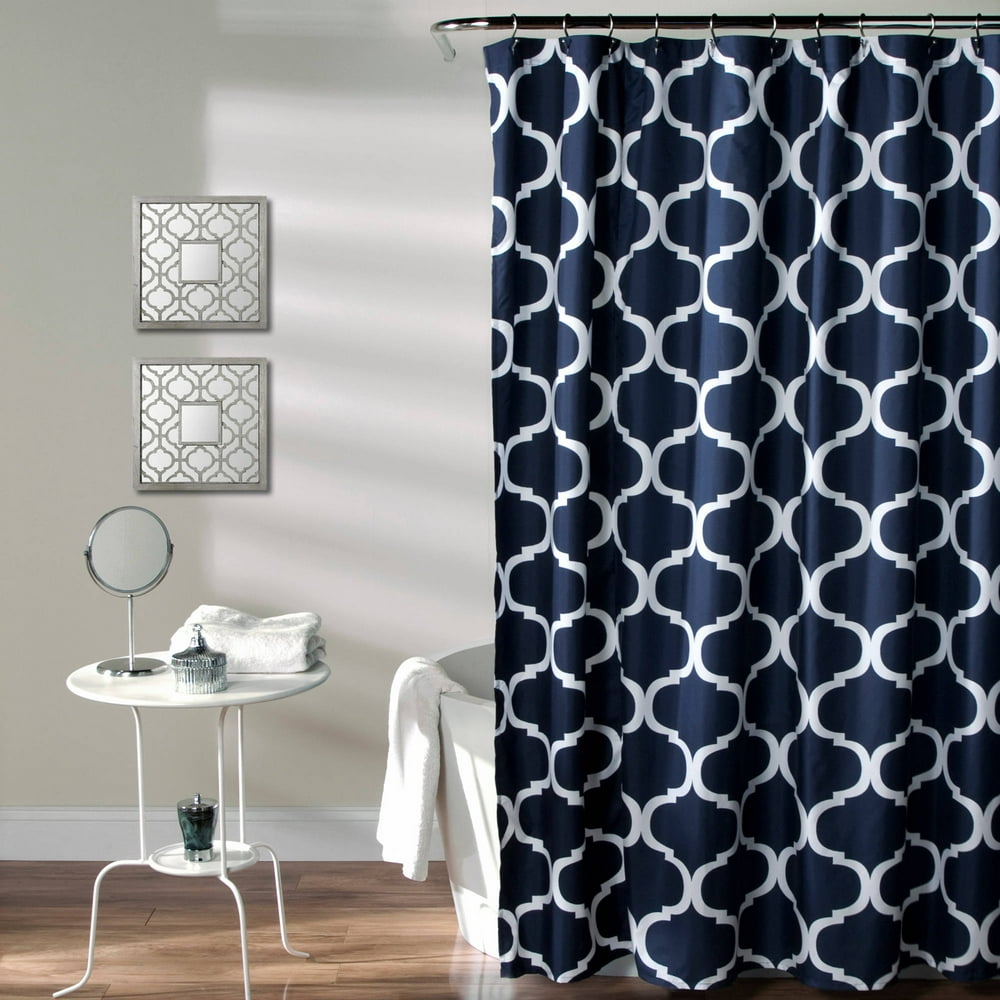 Lush Decor Geo Trellis Polyester Shower Curtain, 72x72, Navy, Single
