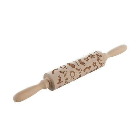 

iOPQO Kitchen Utensils Set Christmas Rolling Pin Engraved Carved Wood Embossed Rolling Pin Kitchen Tool Cooking Utensils Set