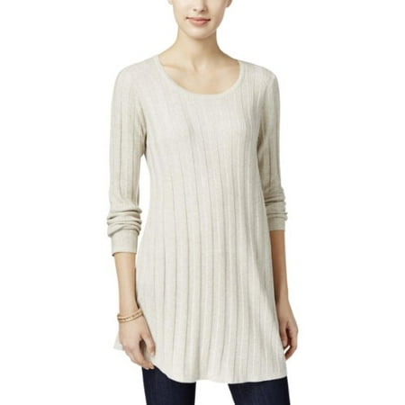- Style & Co. Womens Petites Ribbed Trim Tunic Pullover Top - Petities - L - LT BEIGE