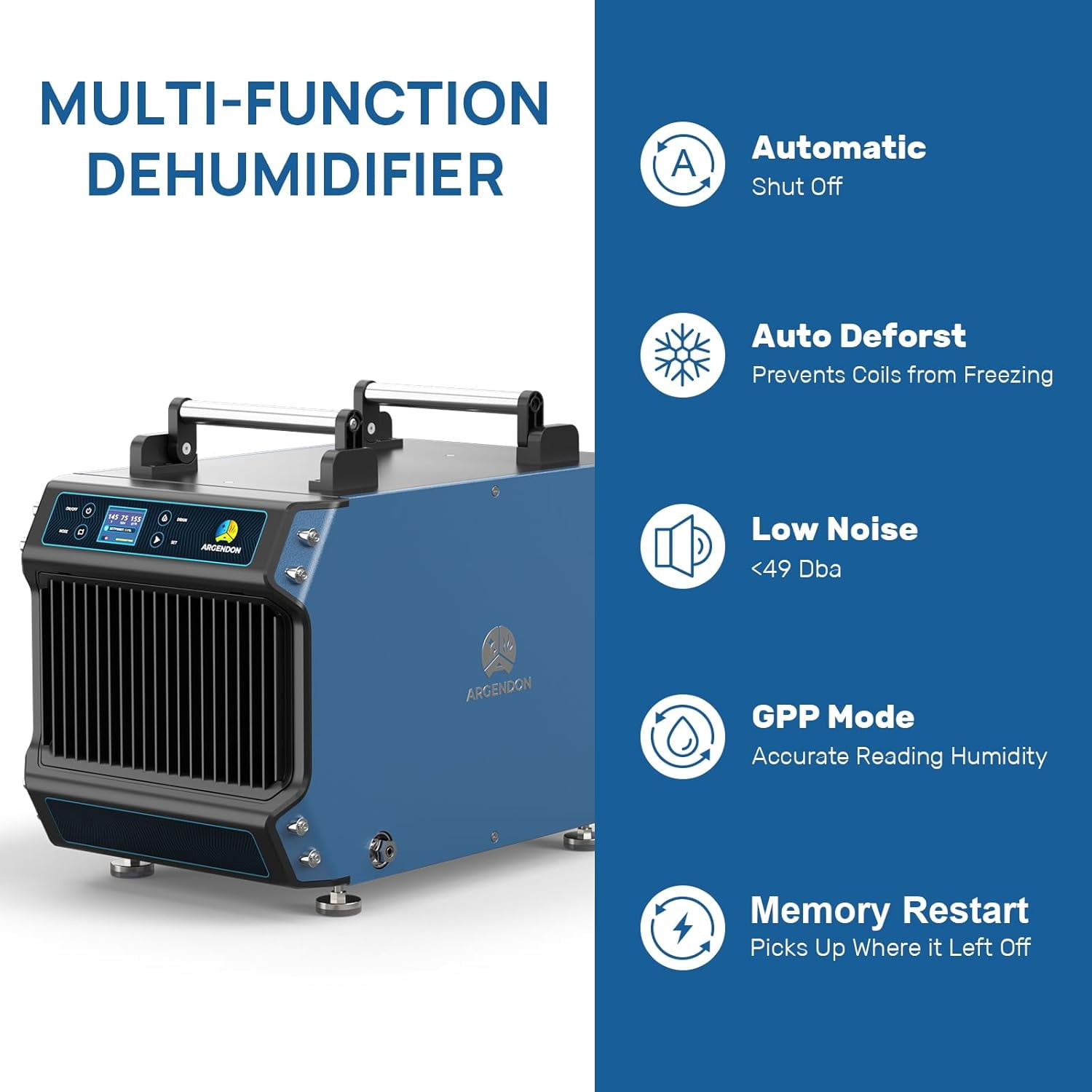 ARGENDON 145 Pint Crawl Spaces Dehumidifier with Pump,  Certified Commercial Dehumidifiers with Drain Hose for Basement, Auto Defrost, Compact,  up to 1800 Sq.Ft