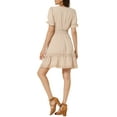 thumbnail image 3 of INSPIRE CHIC Women's Sundress V Neck Puff Sleeve Smocked Waist Casual Mini Dress L Beige, 3 of 6