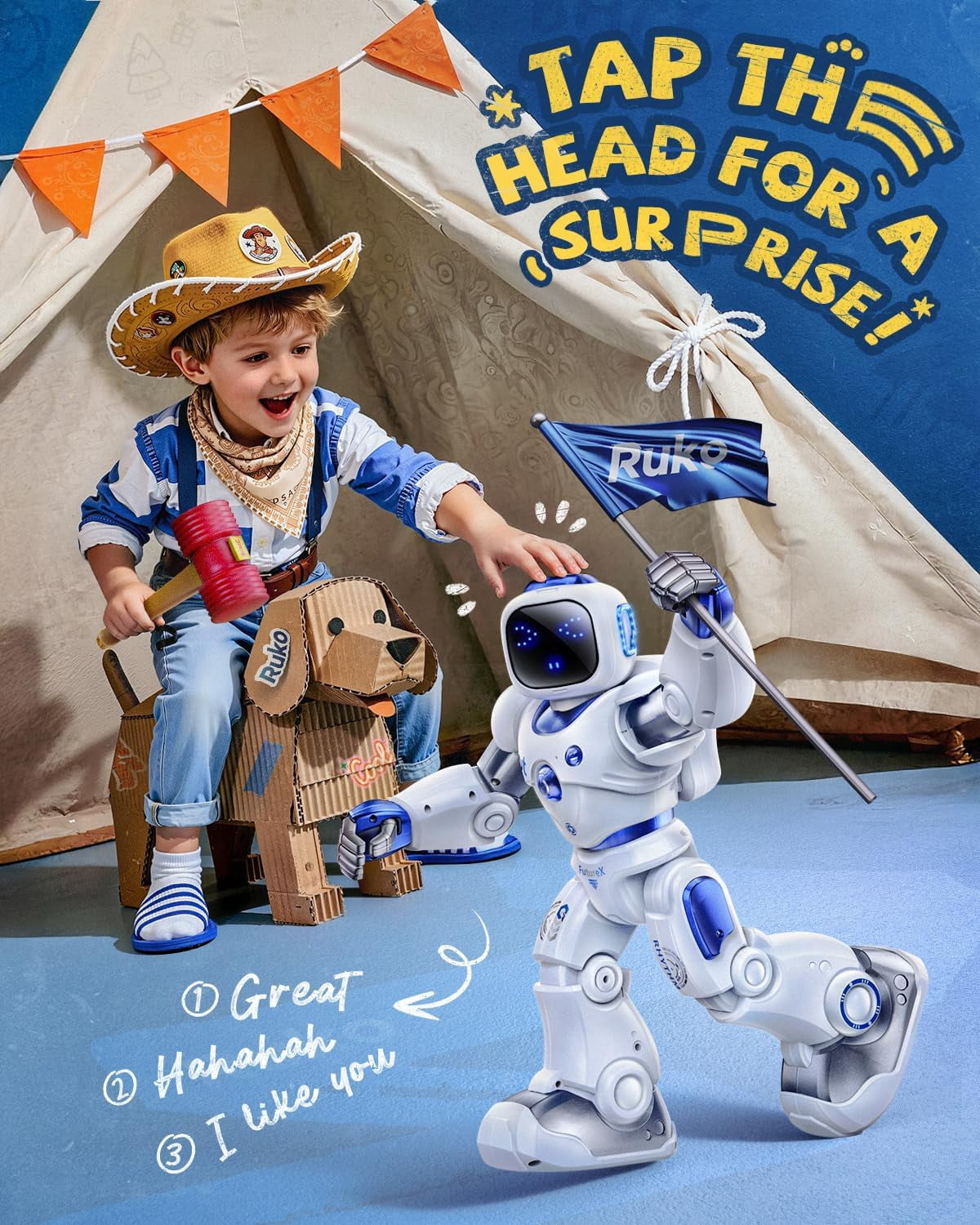 Ruko 1088 Smart Robots for Kids, Large Programmable Interactive RC Robot with Voice Control, APP Control, Present for 4-9 Years Old Kids Boys and Girls, Blue