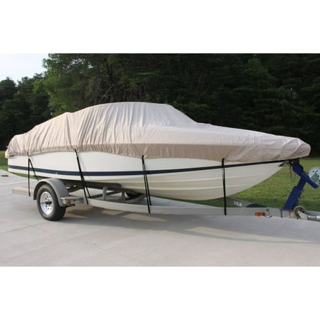 - NEW VORTEX 5 YEAR CANVAS HEAVY DUTY TAN/BEIGE VHULL FISH SKI RUNABOUT COVER FOR 17 to 18 to 19' FT BOAT, IDEAL FOR 96