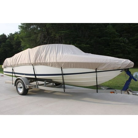 NEW VORTEX 5 YEAR CANVAS HEAVY DUTY TAN/BEIGE VHULL FISH SKI RUNABOUT COVER FOR 17 to 18 to 19' FT BOAT, IDEAL FOR 96