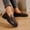 Brown, variant on Womens Retro Metal Buckle British Style Flat Loafers, Penny Platform Chunky Loafers Slip-Ons with Gold Buckle, Comfortable Casual Shoes for Women
