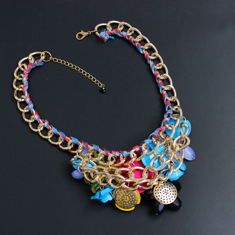 Women Flower Chain Choker Chunky Statement Bib Pendant Chain Necklace Jewelry
