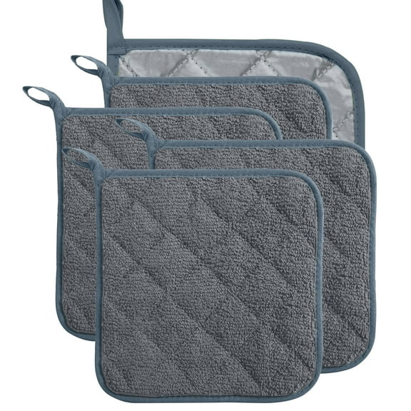 5 Pack Terry Cloth Pot Holders for Kitchen Heat Resistant, 7 x 7 Inch Insulated Oven Square Hot Pads, Potholders Sets for Kitchen Cooking and Baking (Gray)