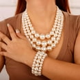 thumbnail image 3 of Multi Strand Layered Faux Pearl Necklace with Earrings and Bracelet Chunky Pearl Choker Necklace Jewelry Set for Women (White), 3 of 13