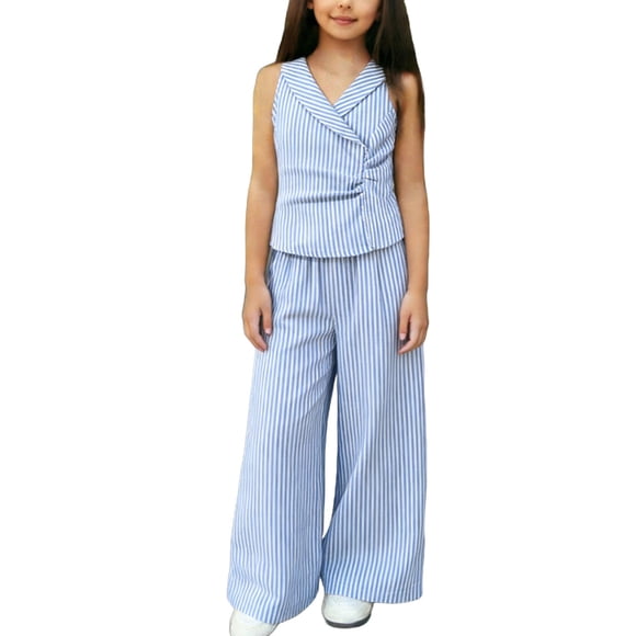 2 Pc Pcfor Kids Sleeveless Shirt Cinched Waist Jeans Summer Leisure Outfit