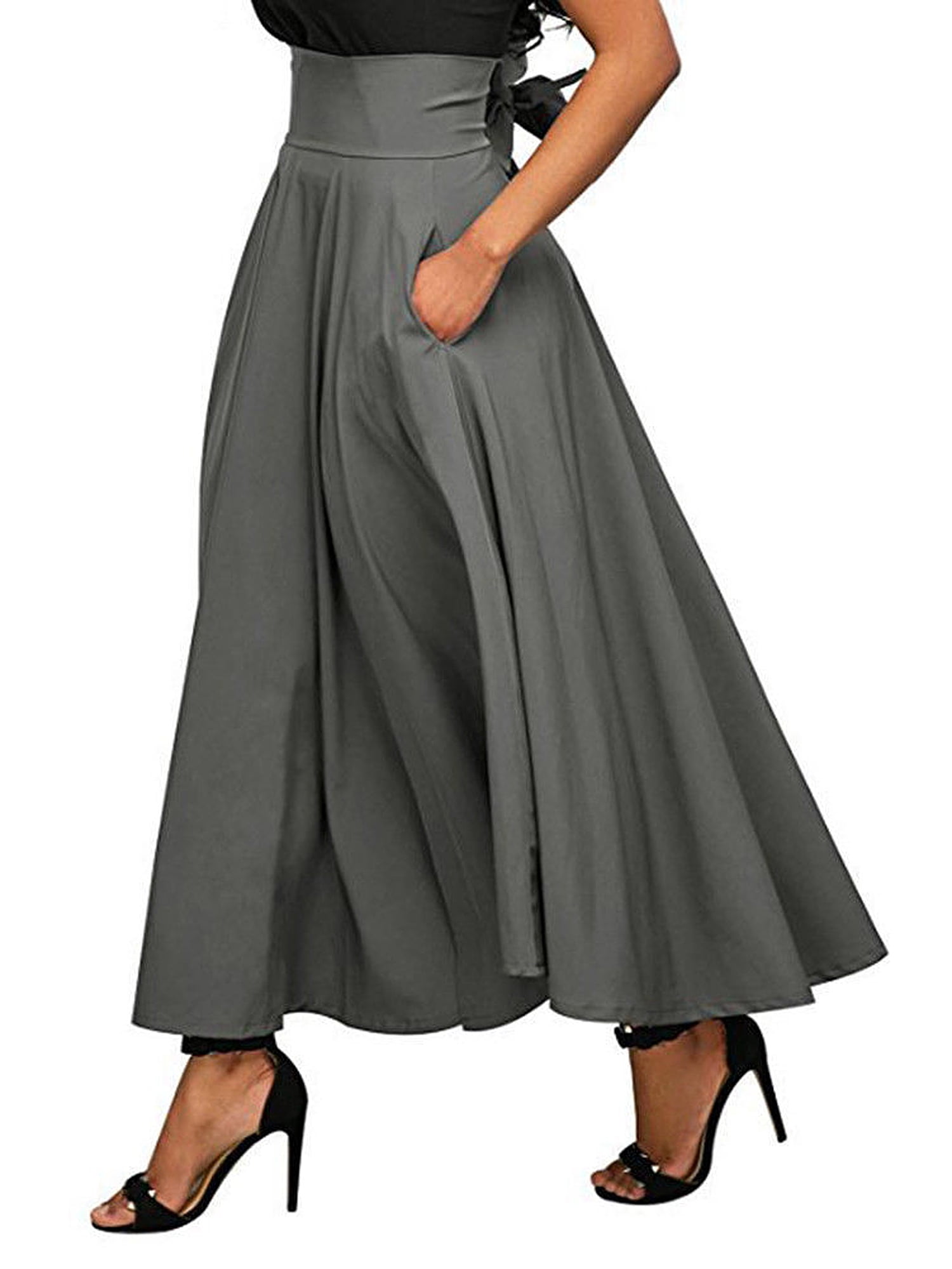 Women's Ankle Length High Waist A-line Flowy Long Maxi Skirt with Pockets -  Walmart.com