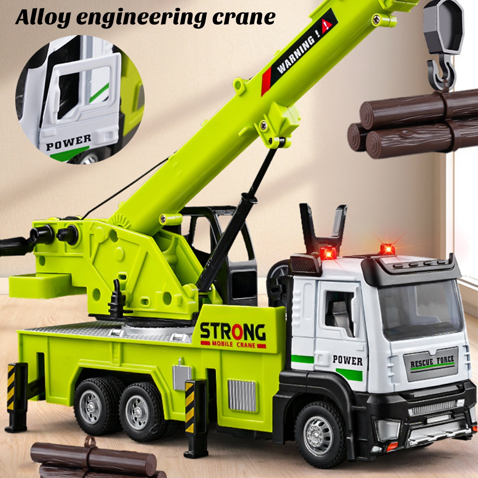 Sioweci Crane Truck Toy with Movable Joints Sound Light Realistic Toddlers Alloy Construction Vehicle Engineering Truck Model Kids Boys Birthday Gift Sets