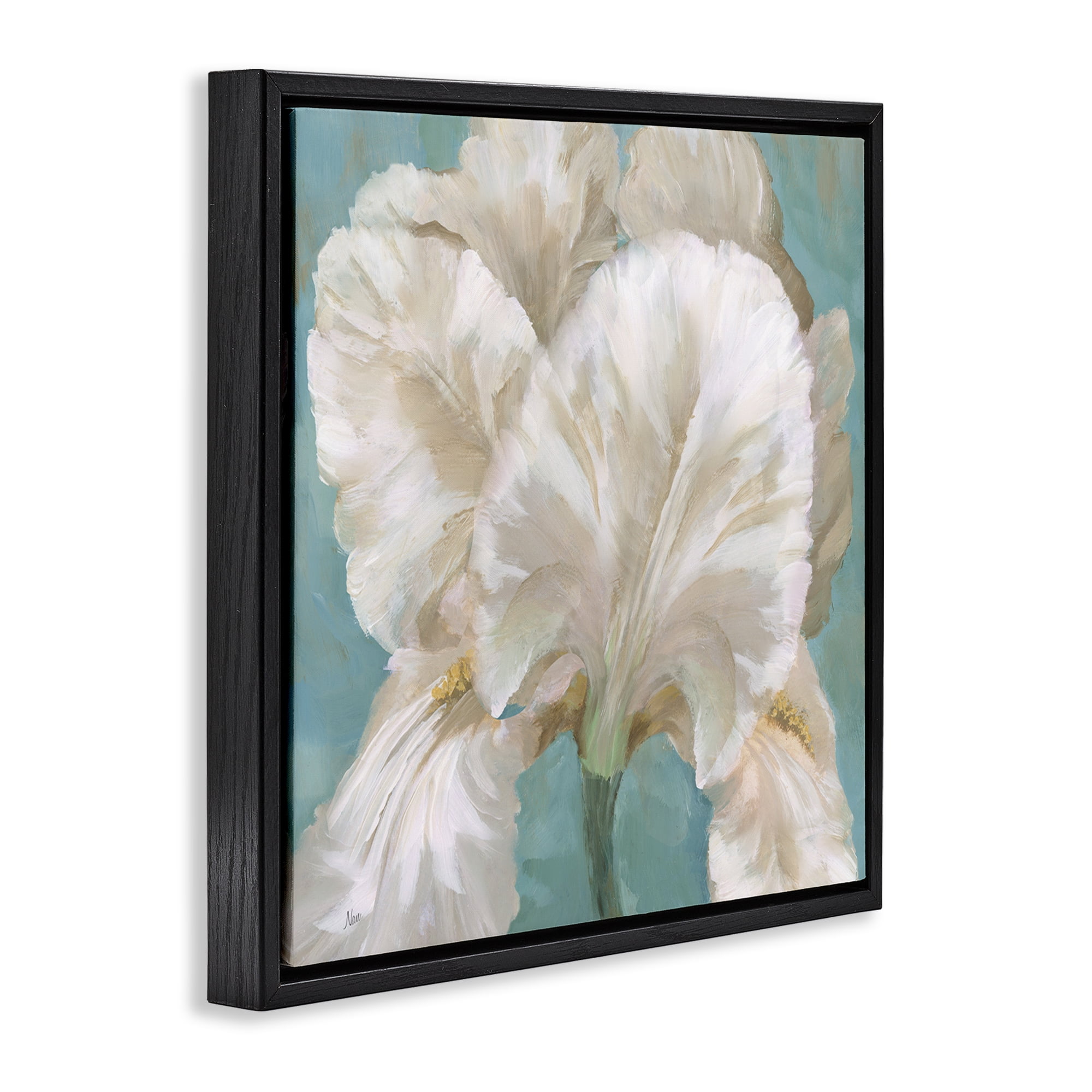 Stupell Industries White Iris on Blue Botanical & Floral Painting Black Floater Framed Art Print Wall Art, 25 x 25