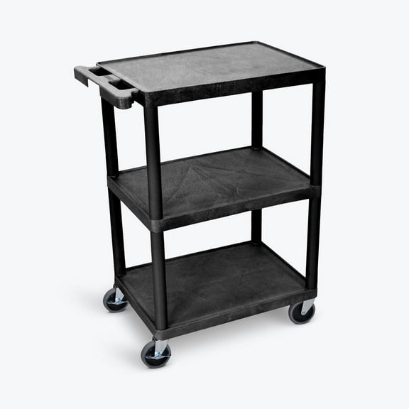 Luxor 18" x 24" Three Shelf Flat Utility Cart - Black