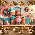 thumbnail image 6 of Pink Theme Christmas Banner Gingerbread Man Design Holiday Banner Christmas Wreath Decoration Bell Ornament Christmas Decoration Banner for Christmas Party Family Gathering Holiday Decoration, 6 of 9