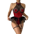 thumbnail image 1 of Gibobby Lencería sexy para dormir Lencería para mujeres Disfraces sexy con cordones de cuero Bondage Sin respaldo Teddy Lady Body Pu Ropa interior de cuero Malla Teddy Lencería (Vino, L), 1 of 5