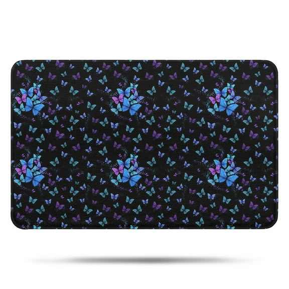 Black Butterfly Pattern Bathroom Rugs Mat,Non Slip Microfiber Bathroom Rug,Rubber Backing,Soft Bathroom Mats for Bathroom Floor,Tub and Shower,17x27in(43x68cm)
