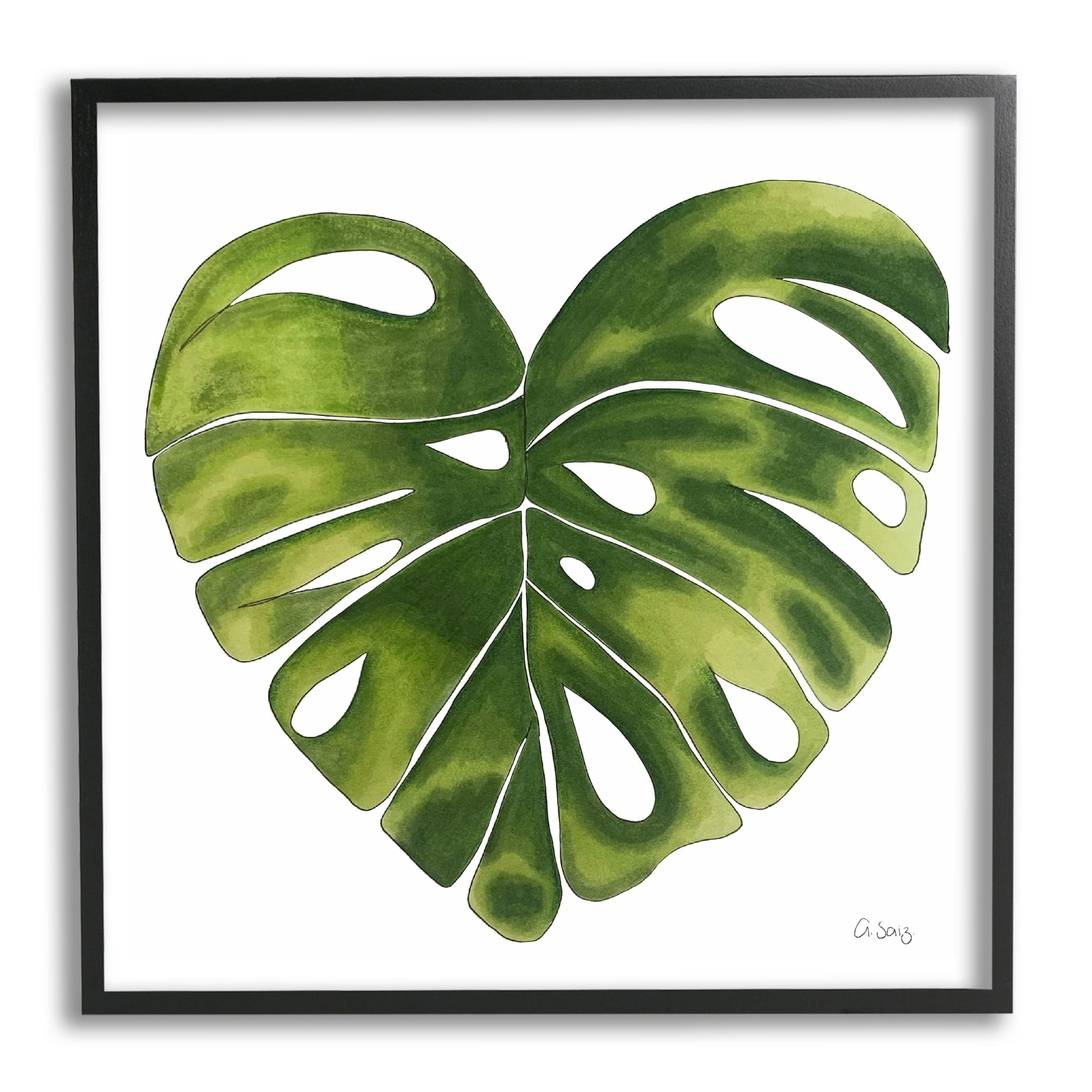 Stupell Industries Chic Green Monstera House Plant Leaf Botanical Framed Wall Art, 17 x 17, Design by Ale Saiz Studio