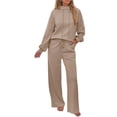 thumbnail image 2 of Conjuntos Deportivos de Dos Piezas para Mujer, Ideales para Otoño. Incluyen Sudadera con Cordón Ajustable y Pantalón Deportivo de Pierna . Caqui L, 2 of 10