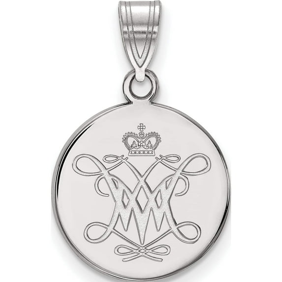 Sterling Silver Rh-Plated Logoart William And Mary Medium Disc Pendant (22 X 15) Made In United States ss006wma