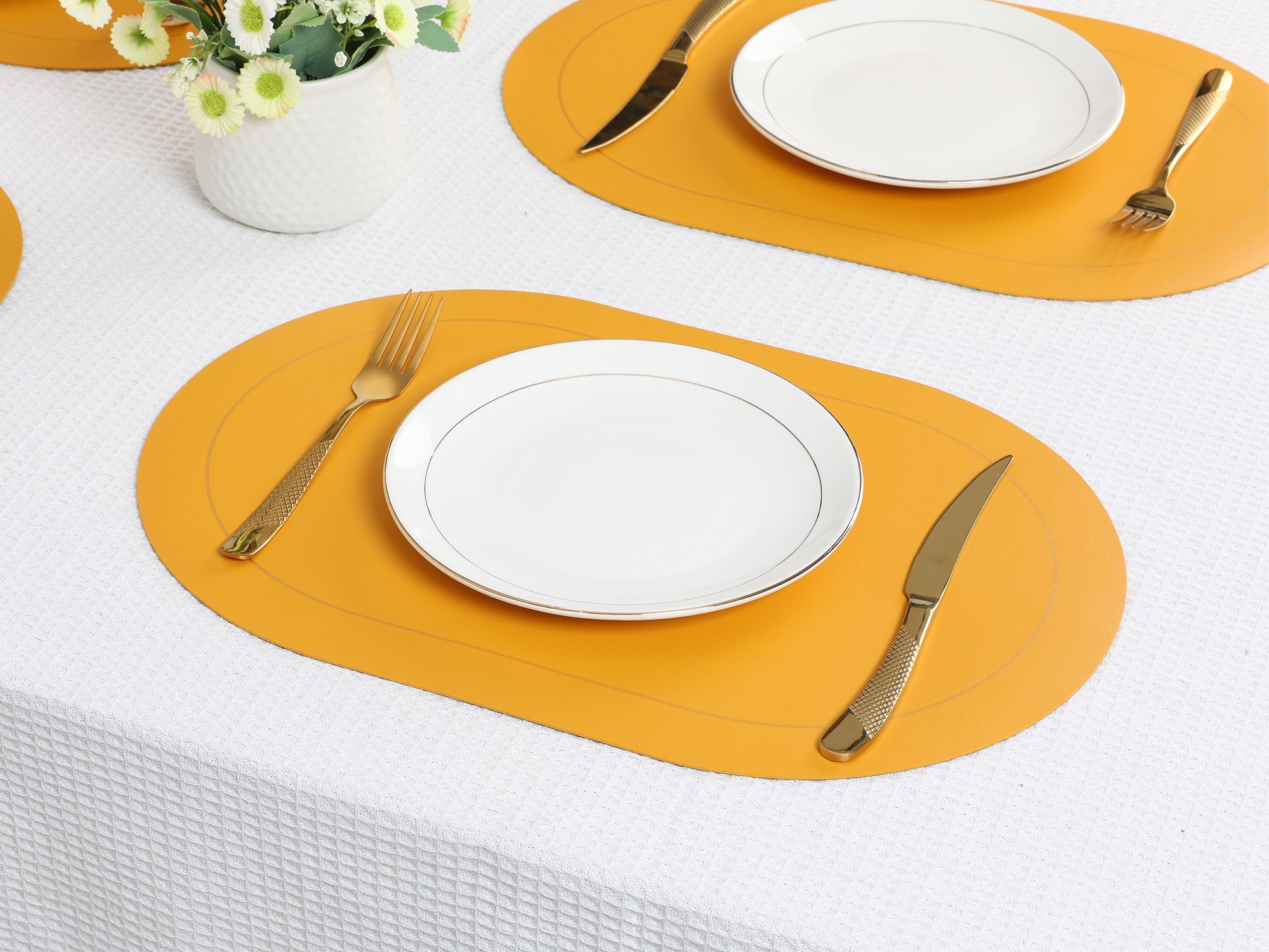 Unique Bargains Faux Leather Placemats for Kitchen Washable Table Placemats Blue Yellow