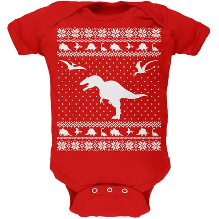 Dinosaurs Ugly XMAS Sweater Red Soft Baby One