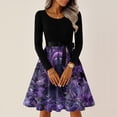 thumbnail image 4 of Women's Halloween Dress Bat Candy Crew Neck 1950s Hepburn Cute Dresses Long Sleeve Cocktail Fall Vintage Dress with Belt 5XL, 4 of 6