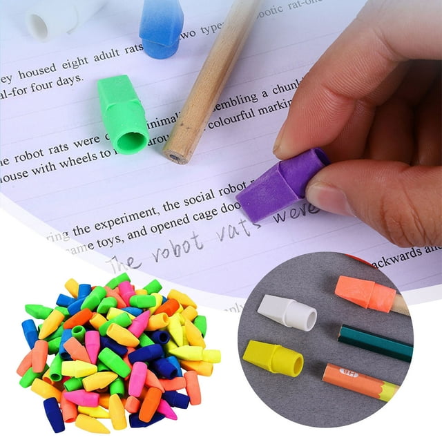 Pencil Top Erasers Colorful Correction Caps for School Classroom and Writing Supplies