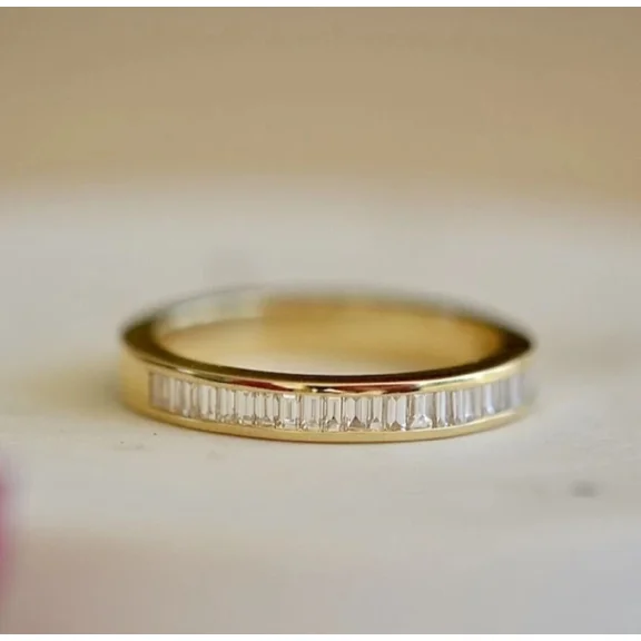 2.00Ct Baguette Cut Moissanite Eternity Wedding Band Ring 14k Yellow Gold Plated