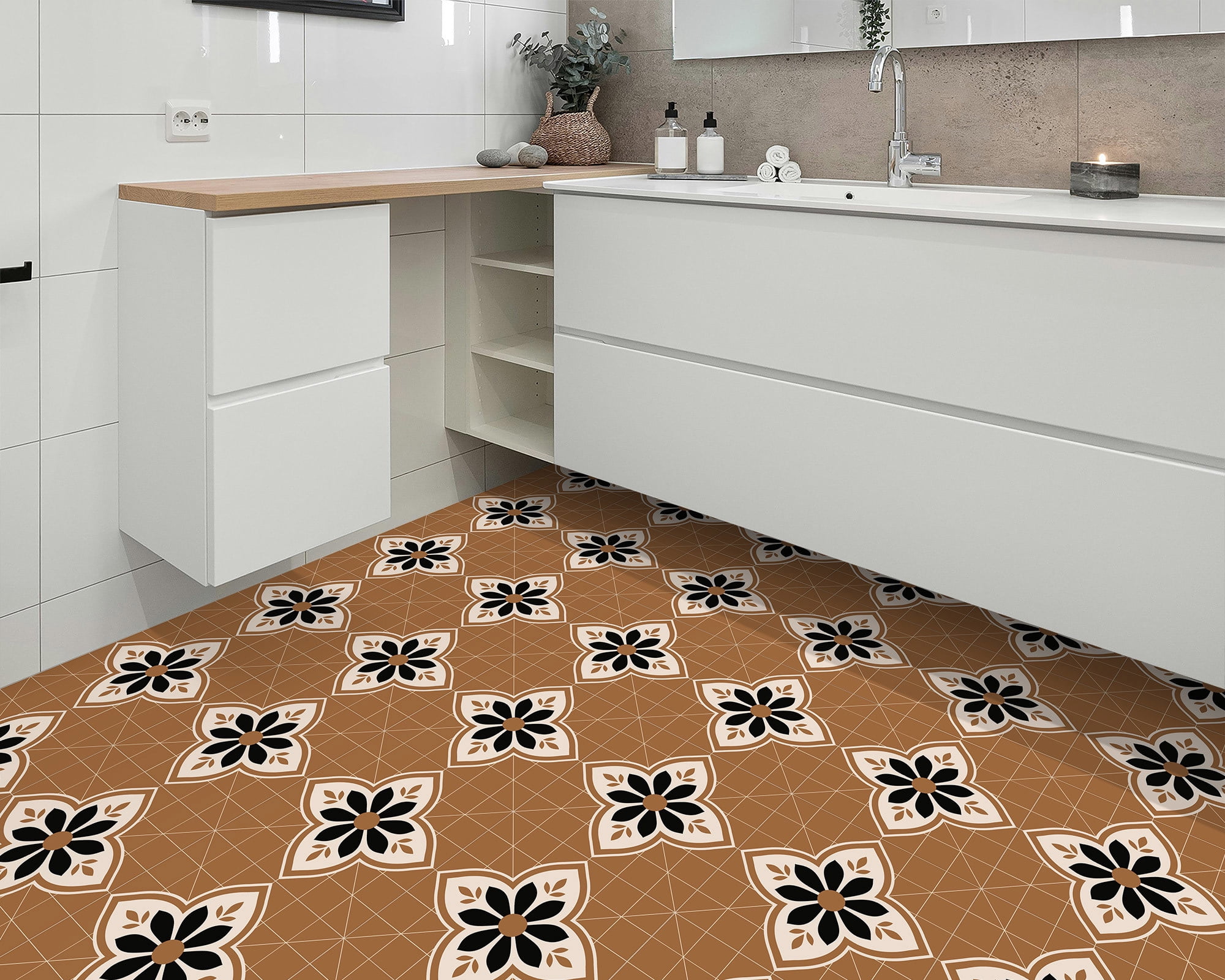 DEWOO 12" x 12" Peel and Stick Floor Tile, 10 PCS Self-Adhesive DIY Vinyl Flooring for Renters, Removable and Waterproof Tile Sticker for Bathroom, Kitchen, Staircase (Vintage Brown)