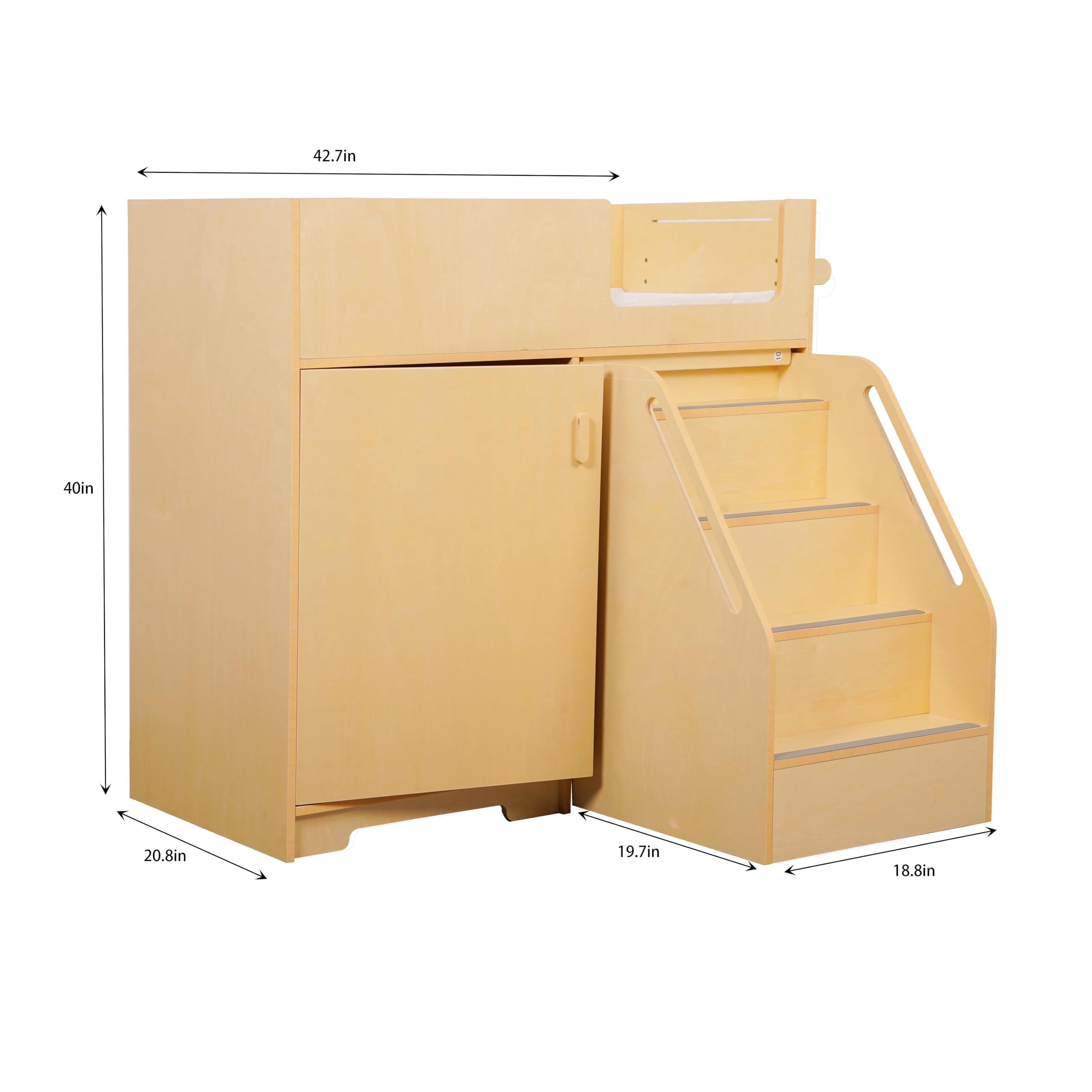 ZETY Baby Changing Table with Stairs, Portable Wooden Diaper Station with Wheels, Storage Shelves and Paper Roll Holder