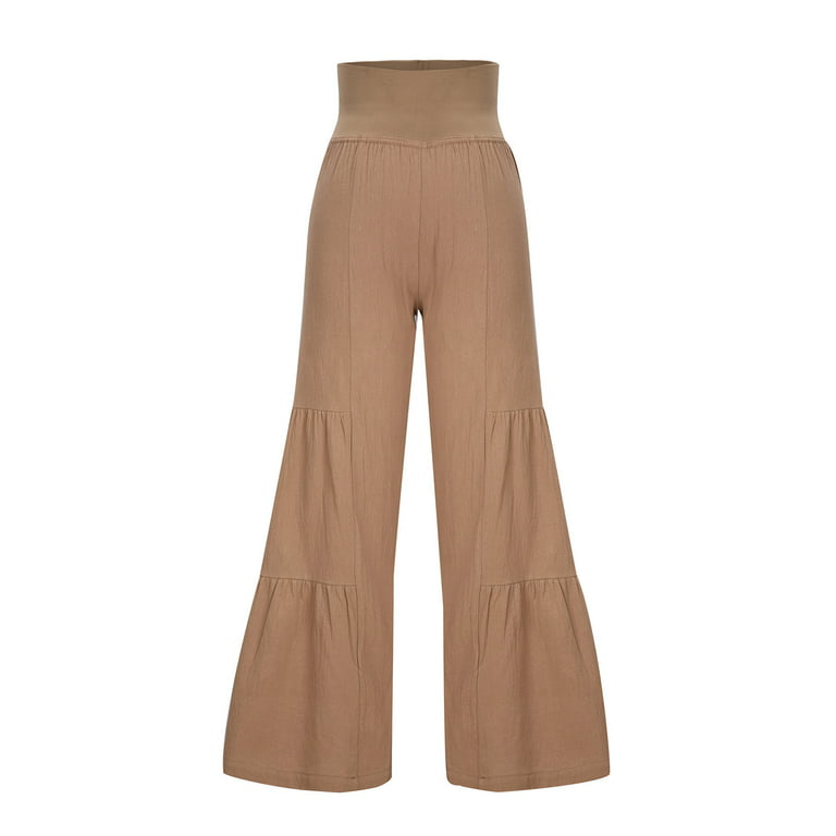 ylioge Women's Daily Wear Full Length Pants Linen Palazzo High Waist Autumn  Trousers Solid Color Baggy Wide Leg Lounge Pants Pantalones 