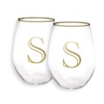 thumbnail image 1 of Mary Square Monogrammed S Gold Foil 16 ounce Glass Stemless Wine Glass Set of 2, 1 of 1