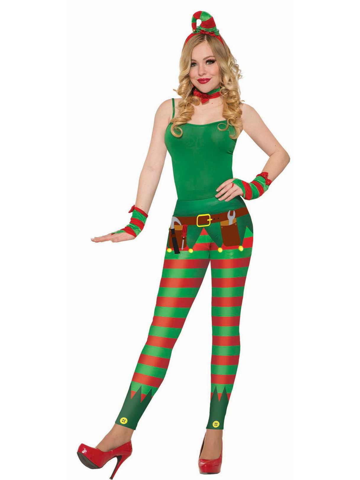 LIWEIKE Womens Digital Print Christmas Costume Sweater Leggings Elf Tights
