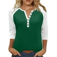 thumbnail image 2 of Ndbuld Long Sleeve Shirts for Women Crew Neck Casual Fall Fashion Blouses Basic Tunic Tops Dressy Work Clothes Green XL, 2 of 9