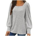 thumbnail image 1 of Penkiiy Hauts à Manches Longues pour Femmes Col Carré Tunique d'Automne Pulls S Gris, 1 of 5